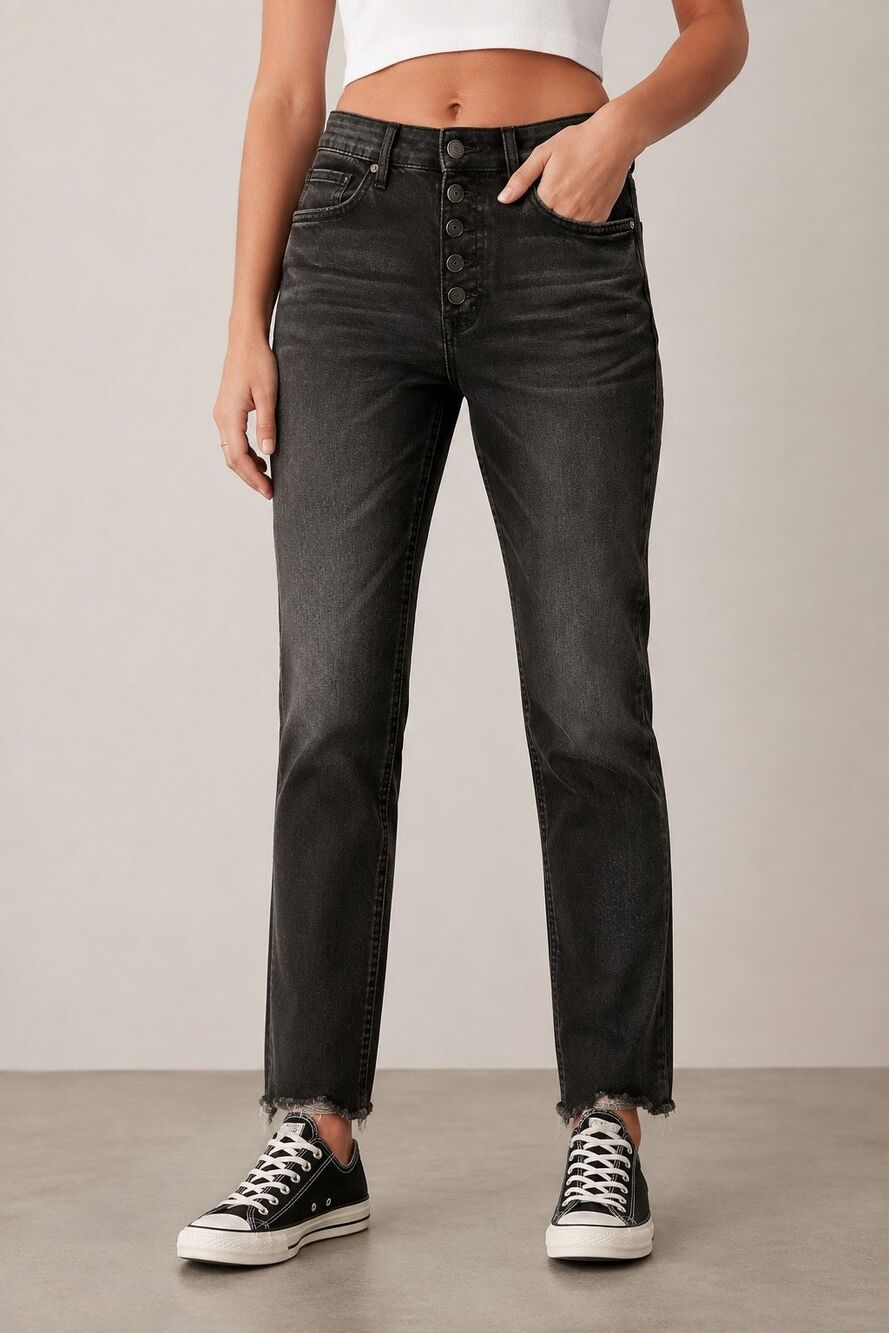Flying Monkey Size 32 Black High Rise Button Fly Straight Leg Jeans Y2K